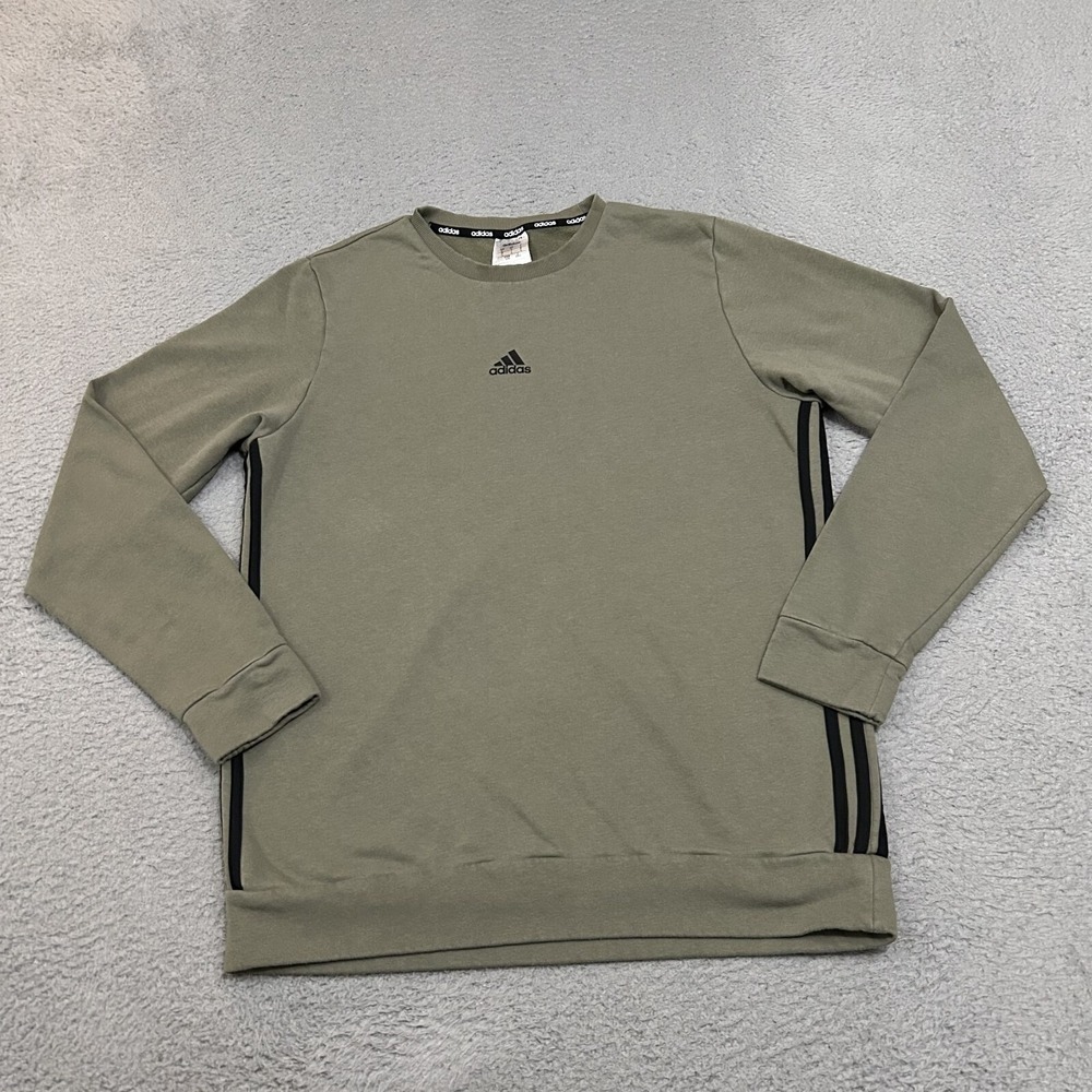 Adidas Sweatshirt Mens Large Green‎ Black Three Stripe Pullover Crewneck Adult